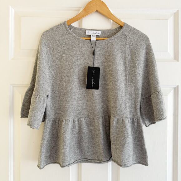 NWT Revive Cashmere Peplum Short Sleeve Sweater Gray Lightweight Size XS Prep - Picture 1 of 7